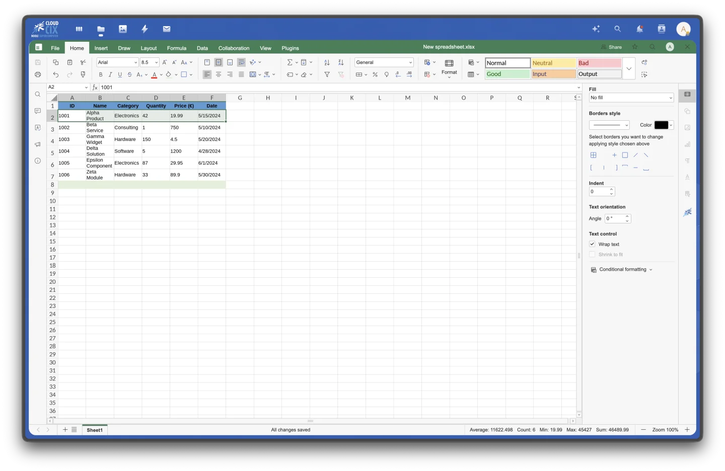 CloudCIX Sheets browser-based spreadsheet editor